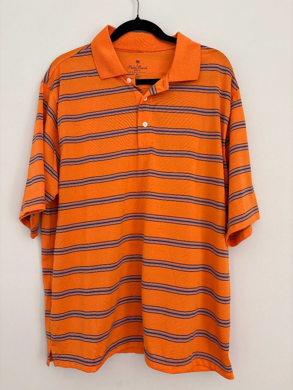 Palm Beach Men's Polo Orange Blue Striped Activewear Performance Golf Shirt XL